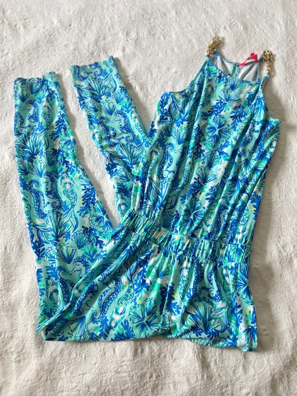 Lilly Pulitzer Turquoise, Blue & Pink Chain-Accent Jump Suit